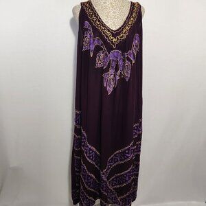 Advance Apparel Women's Free Size Deep Purple Detailed Embroidered Pockets Dress